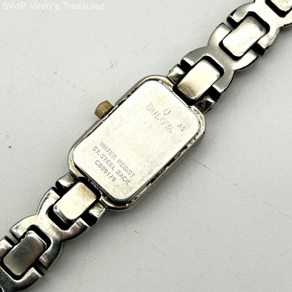 Vintage Y2K Bulova Women's Two-Tone Cross Link Bracelet Watch C899179 White Dial